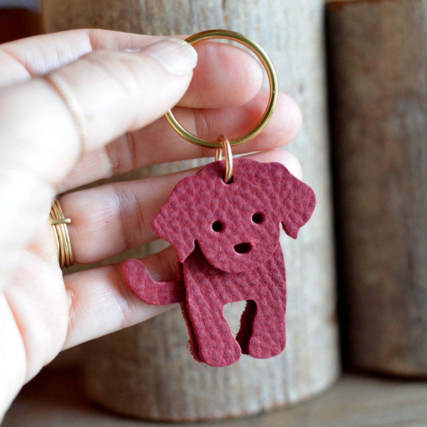 Doodle Dog Leather Key Ring - PEBBLED + SOFT Bright Colors