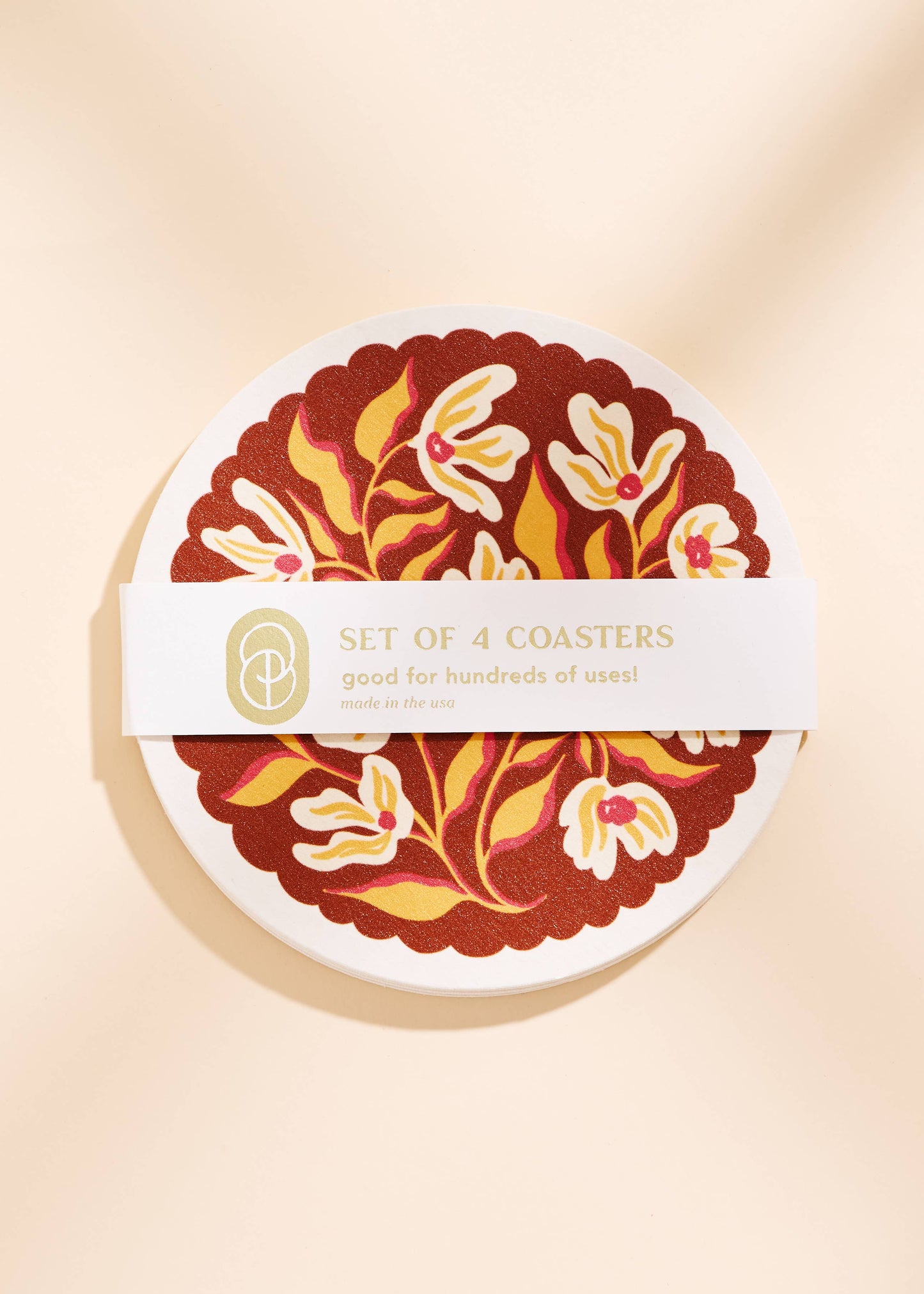 Pumpkin Spice Floral Scalloped Coasters | Set of Four