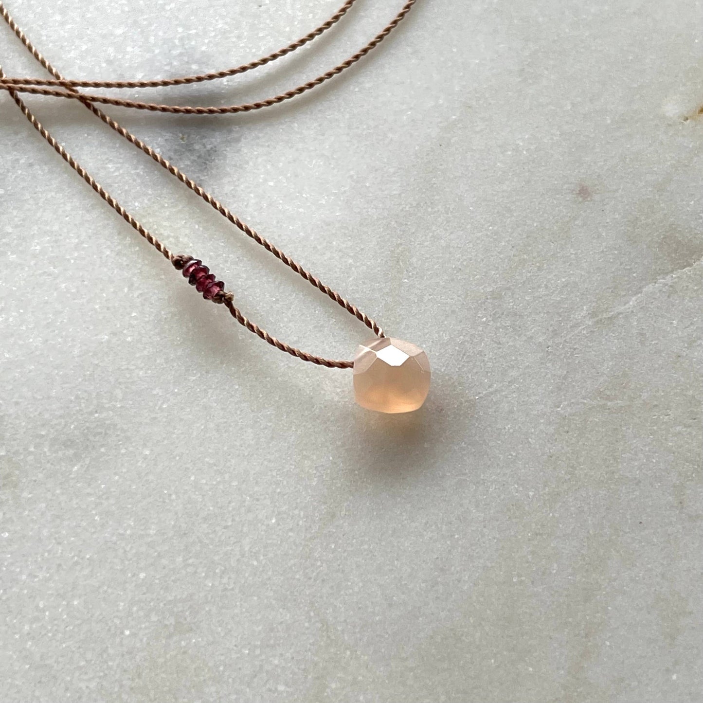 Peach Moonstone and Garnet New Beginnings Necklace