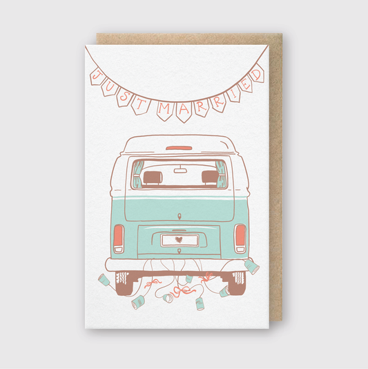 Just Married Camper Van Wedding Card