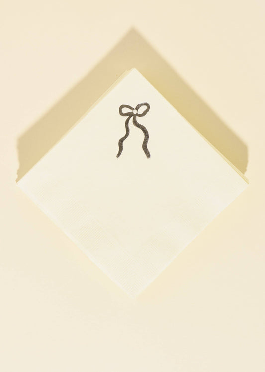 Coquette Silver Bow Paper Beverage Napkins - Set of 20