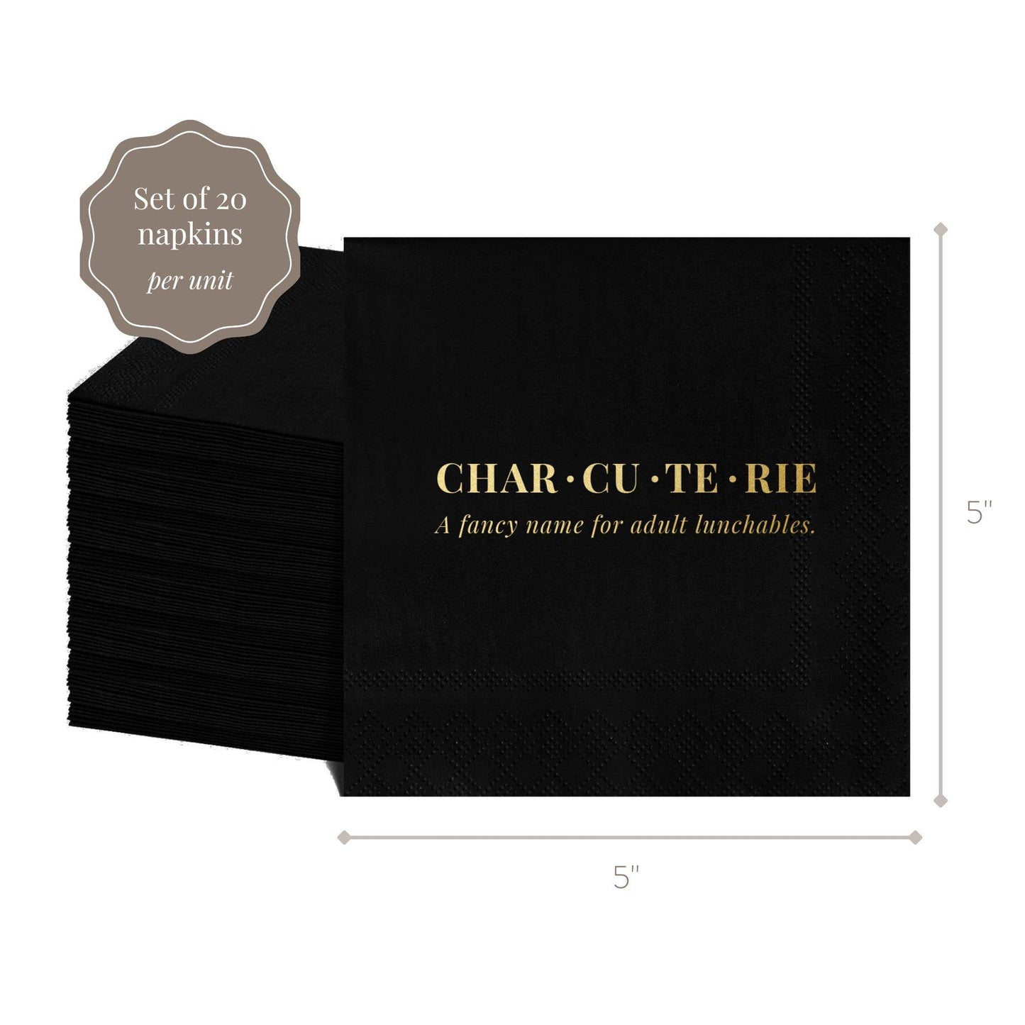 Charcuterie Cocktail Napkin, Black and Gold - Set of 20