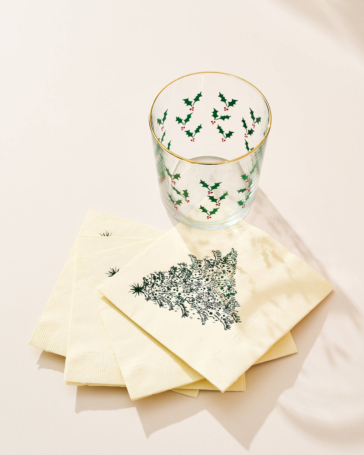 Classic Christmas Tree Green and Cream Paper Beverage Napkins - Set of 20