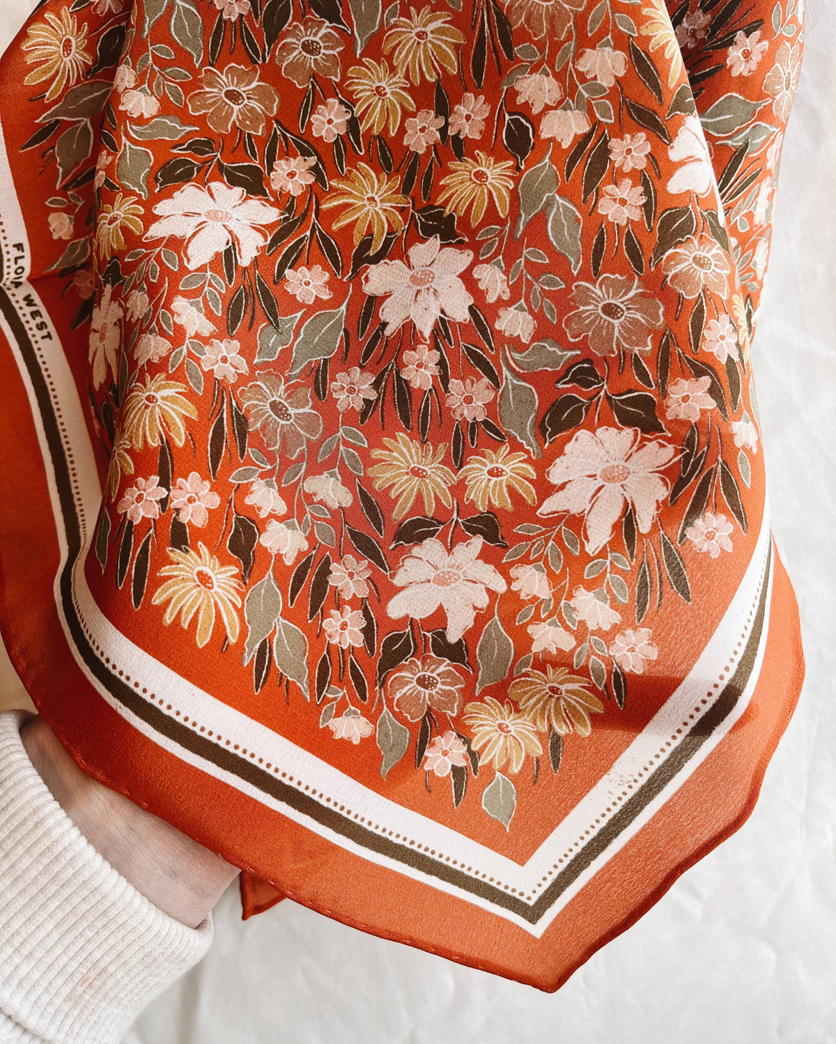 100% Silk Bandana Scarf - Botanical Garden Floral Western