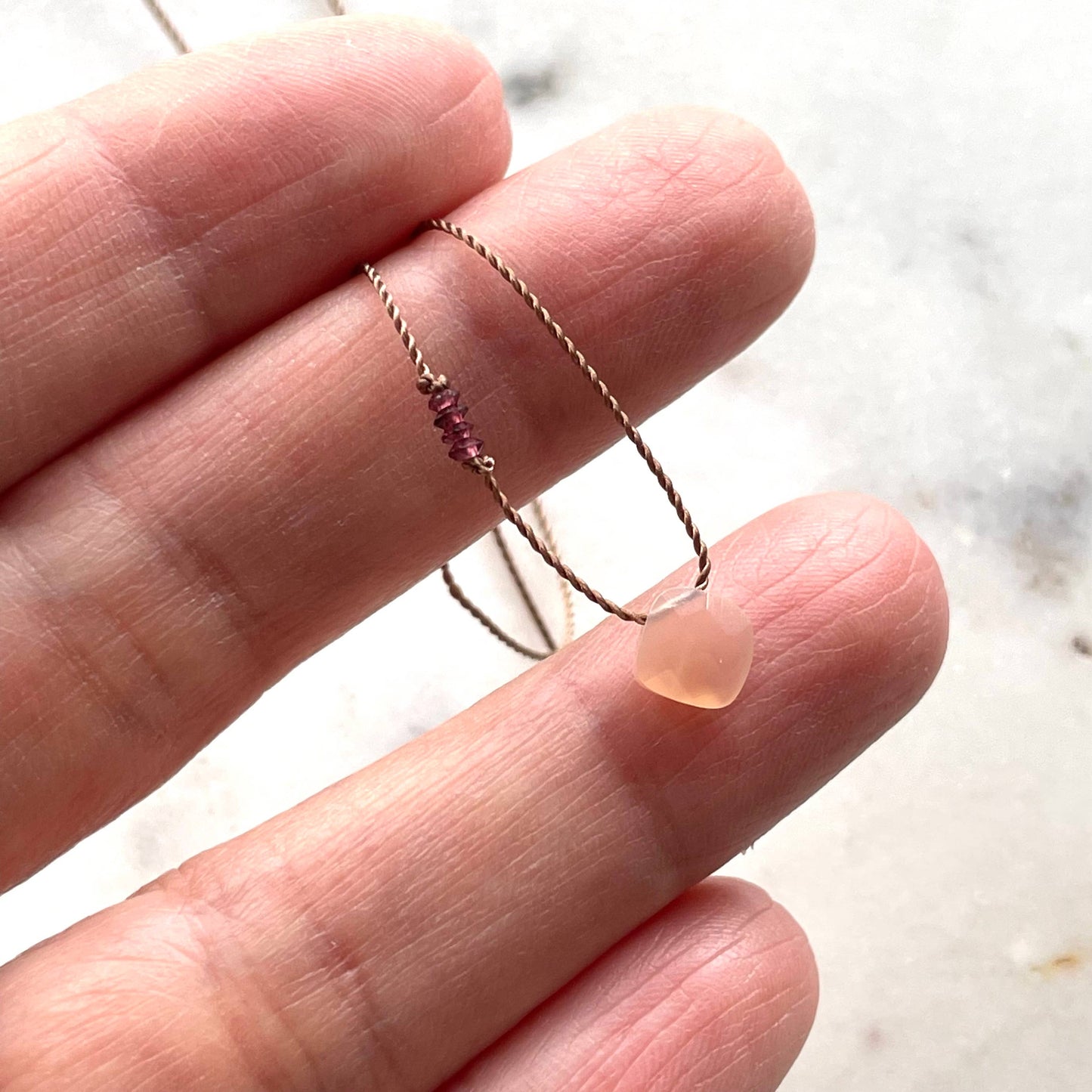 Peach Moonstone and Garnet New Beginnings Necklace
