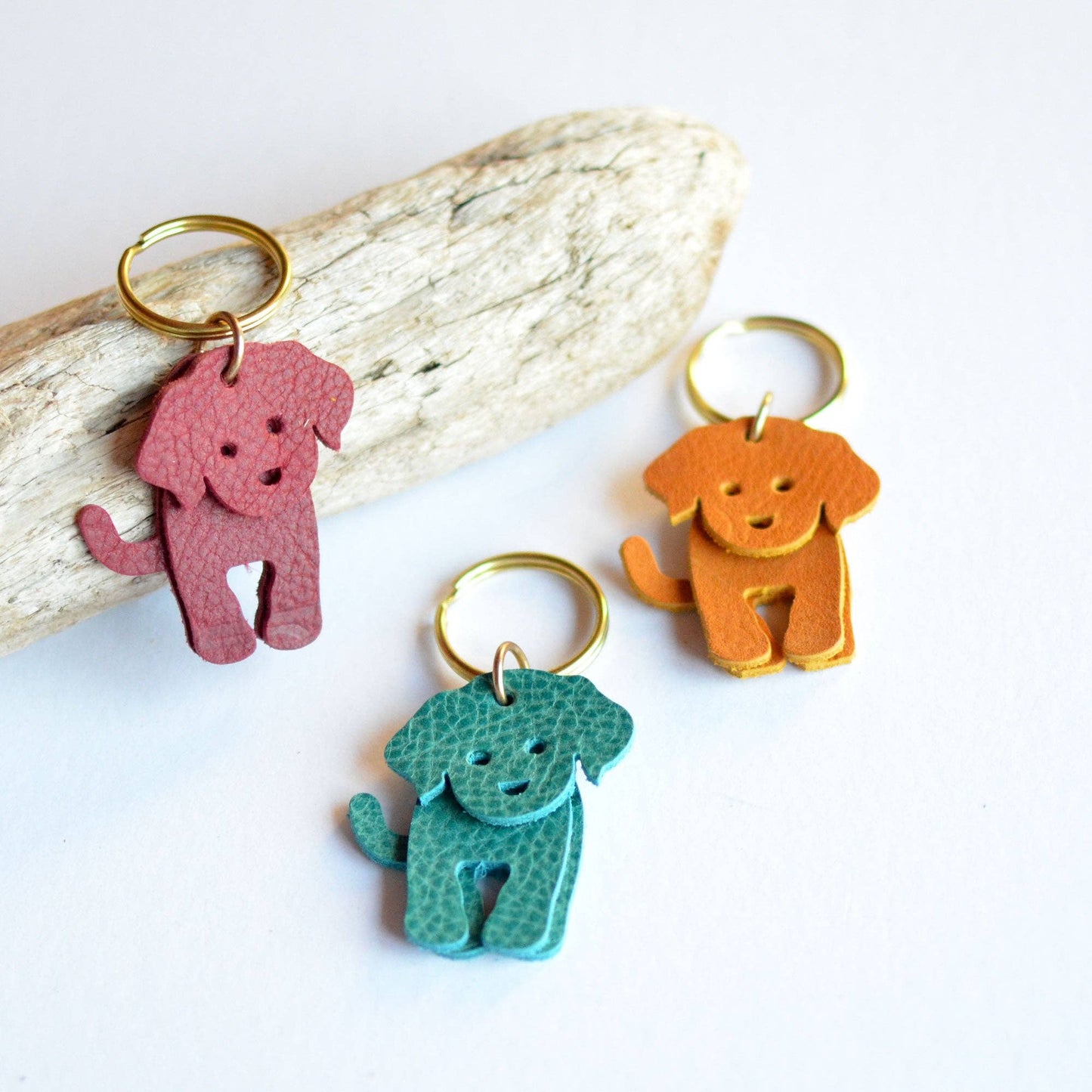 Doodle Dog Leather Key Ring - PEBBLED + SOFT Bright Colors