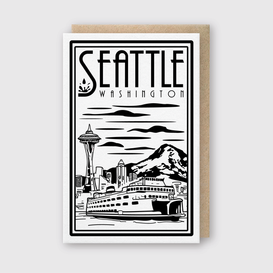 Seattle Ferry Lino Greeting Card
