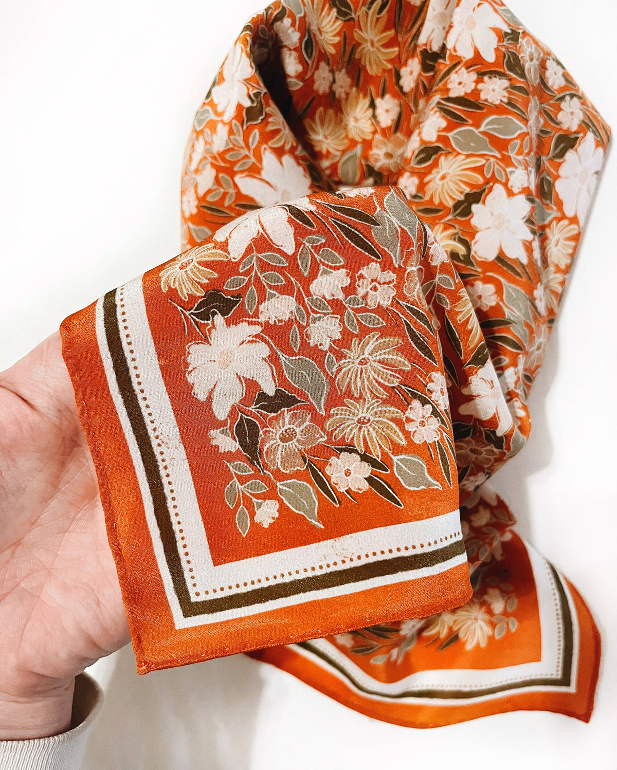 100% Silk Bandana Scarf - Botanical Garden Floral Western