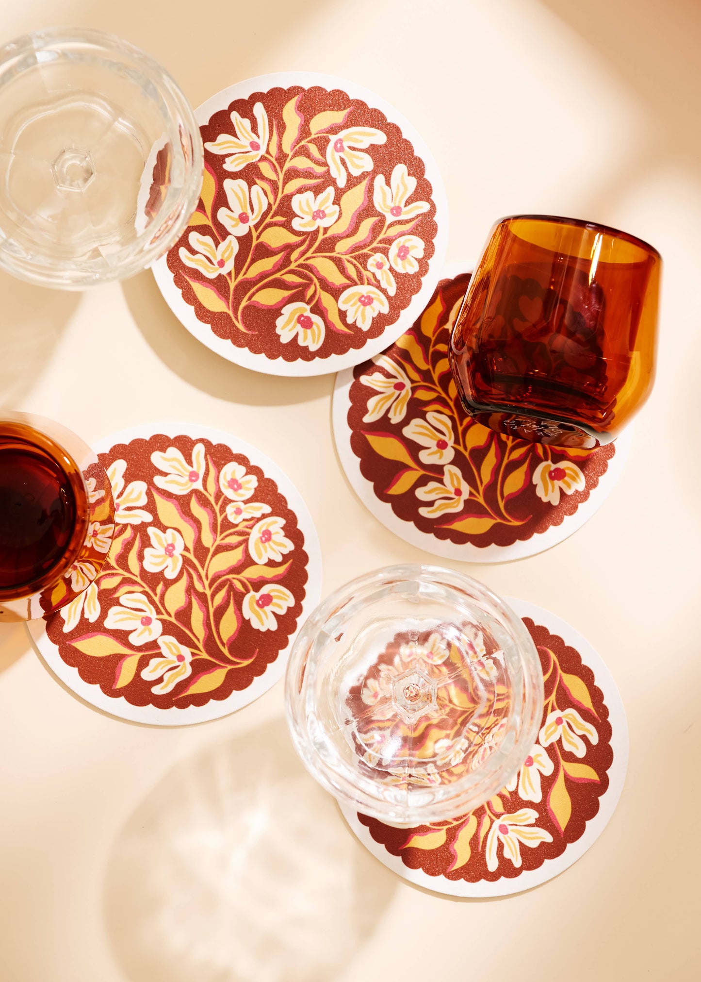 Pumpkin Spice Floral Scalloped Coasters | Set of Four