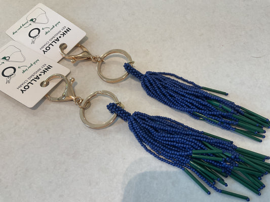 Tassel Bag Charm Navy and Emerald Green